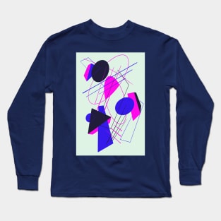 80s Retro Geometric Shapes Neon Blue and Pink Long Sleeve T-Shirt